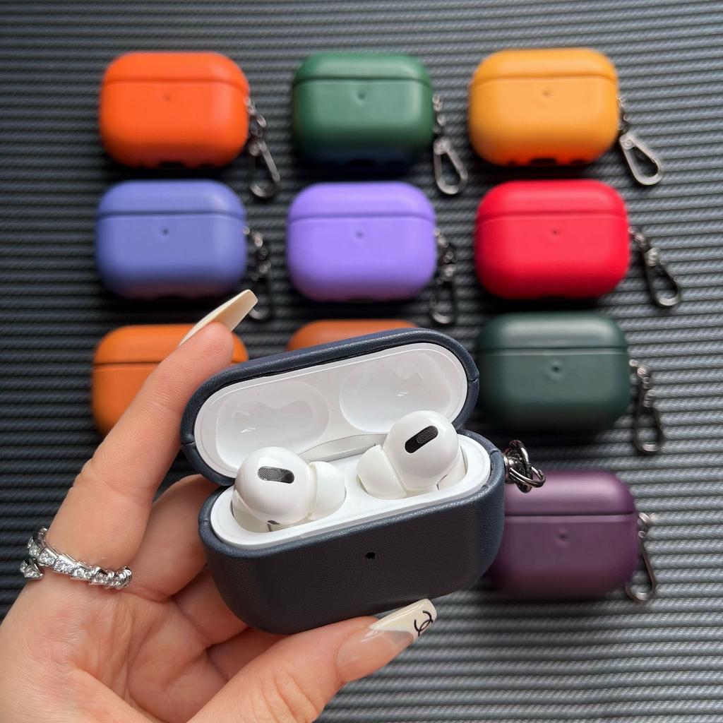 PU Leather Solid Color Wireless Earphone Case for Airpods Pro 2 & Airpods 4 3 2 1 Scratch-proof Drop-proof Inner Flocking Cover