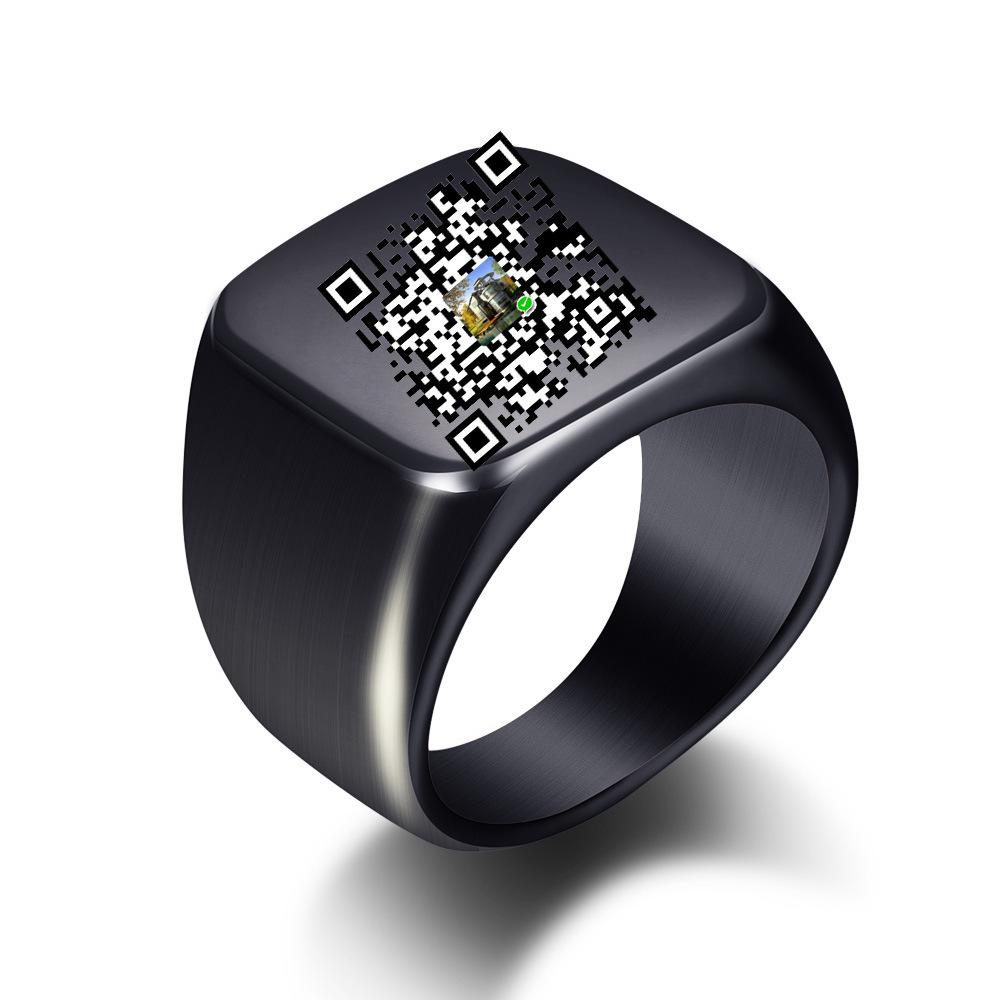 18MM Stainless Steel Square QR Code Fashion Ring Size 7