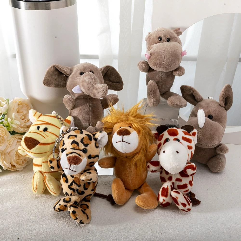 Cute Jungle Animal Lion Elephant Key Chain Cartoon Doll Backpack Car Key Pendant Doll Plush Toy Party Exquisite Small Gift