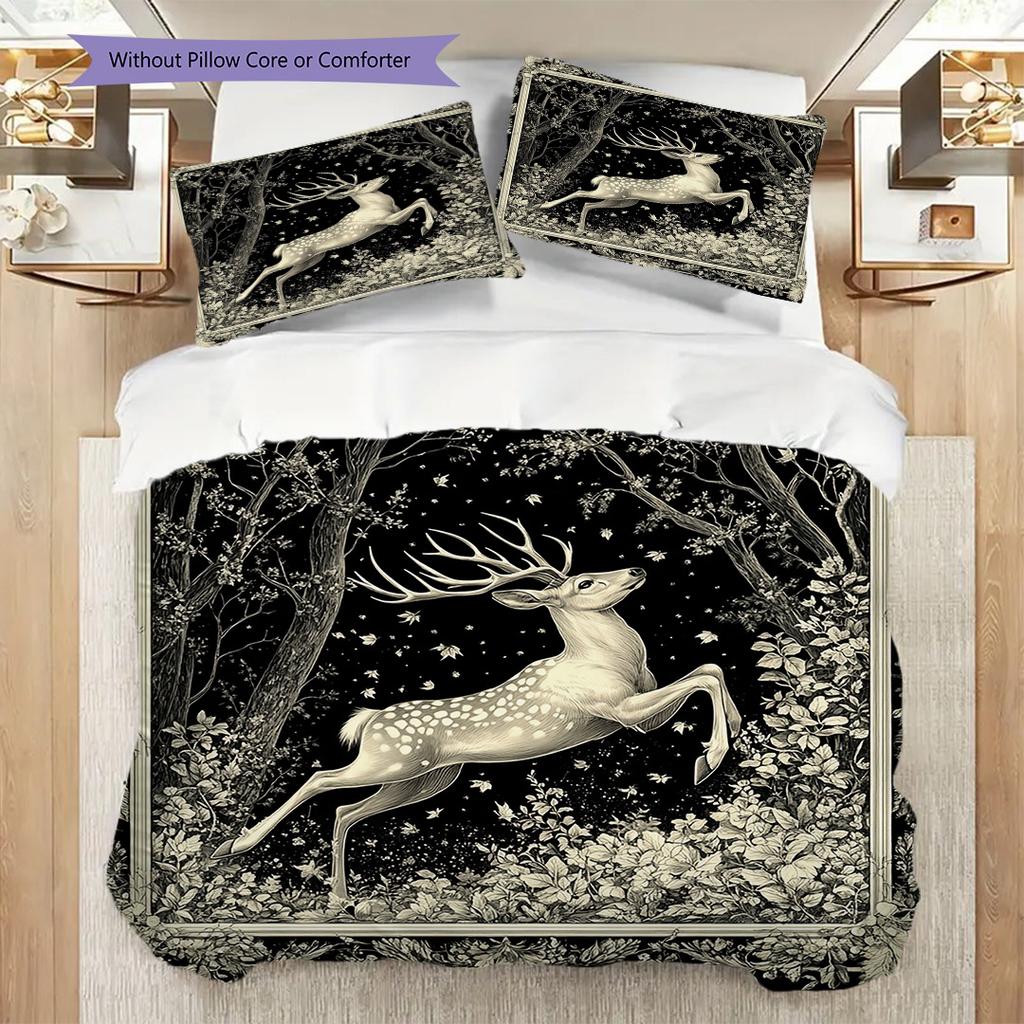 Deer Pattern Bedding Quilt Set Quilt Cover Pillowcase Home Decoration Birthday Gift (1 * Duvet Cover + 2 * Pillowcase, Without Core)