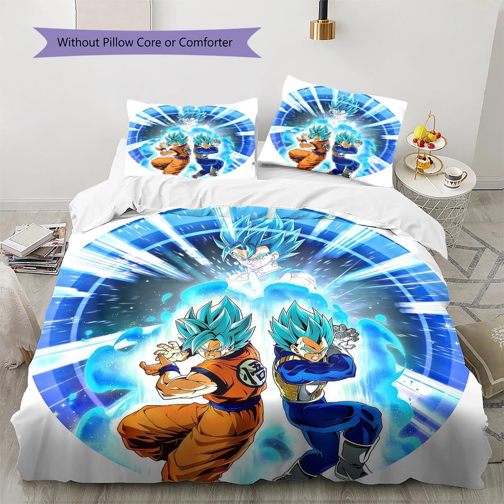 Son Goku Pattern Bedding,Quilt Set Quilt Cover Pillowcase Home Birthday Gift (1 * duvet cover + 2 * pillowcase, without core)