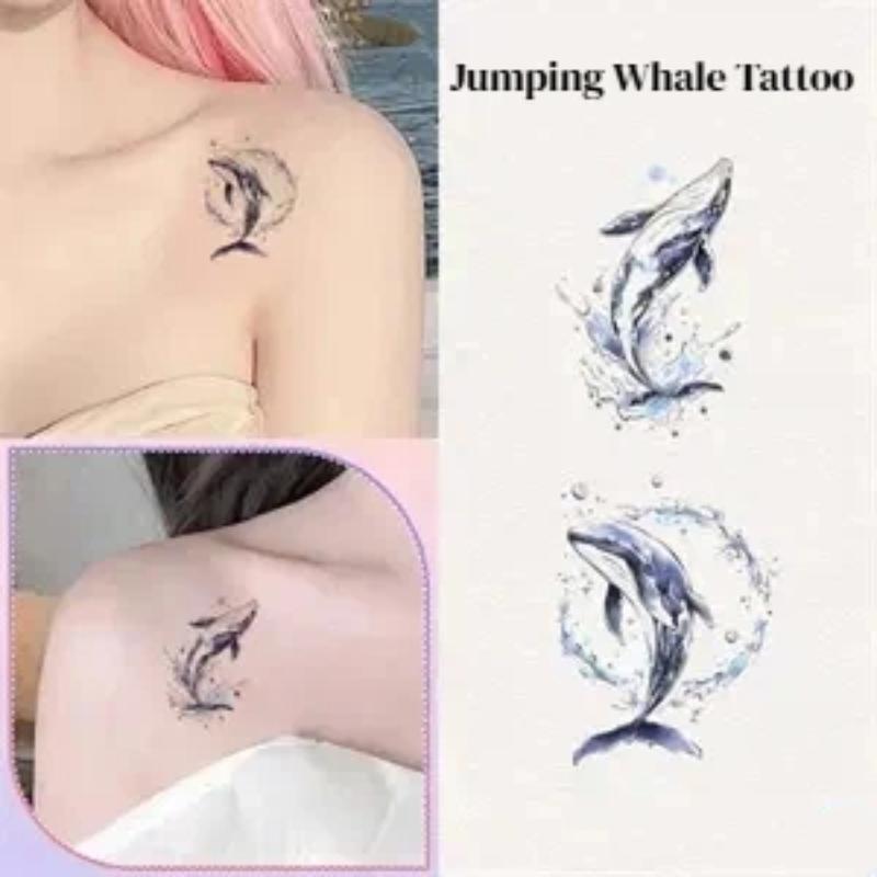 1/2 Vel Springende Walvis Waterdichte Tijdelijke Tatoeage Stickers Geschikt Voor Arm En Been Decoratie