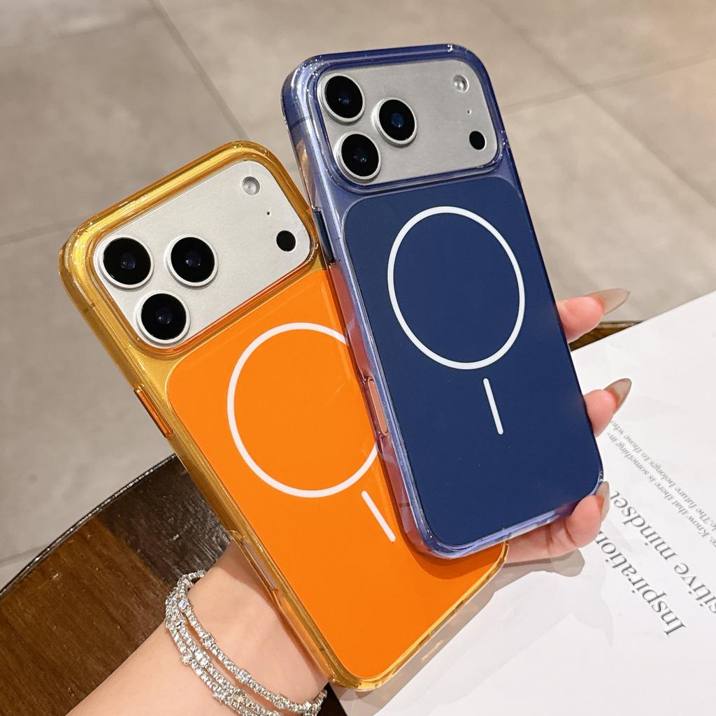 iPhone 17 Air 17 Pro Max 16Pro 15 14 Pro için Metal Düğmeli Şeffaf Manyetik Telefon Kılıfı Magsafe Şeffaf Kablosuz Şarj Sert Koruyucu Kapak