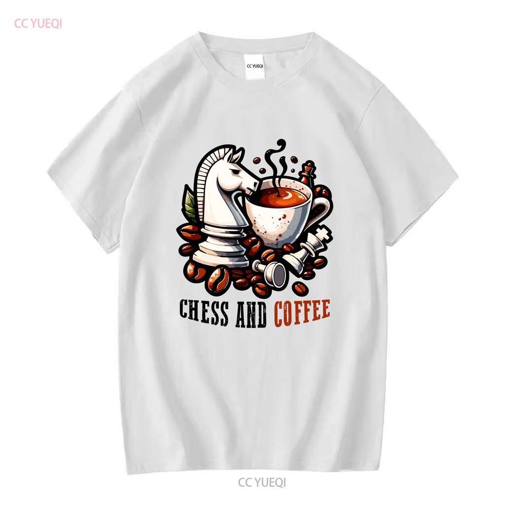 Chess and Coffee T Shirt for Fans Unique Chessie Lover Master Long or Short Sleeves Vintage Washed Streetwear Slightly