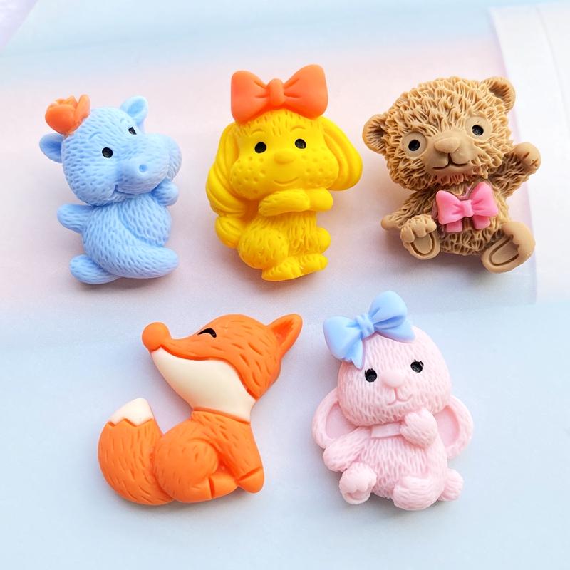 

10pcs Resin Colorful Cartoon Puppy Rabbit Elephant Flat Stone Cutout Decoration Bow DIY Figurines Jewelry Making Accessories светло-зеленый