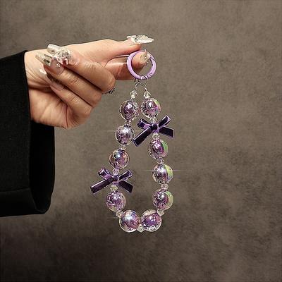 Fashionable Bow Personalized Mobile Phone Chain Short Wrist Hand-Beaded Lanyard Case Pendant for Women