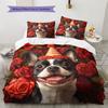 Rose Dog Pattern Bedding Quilt Set  Home Decoration  Gift (1 * duvet cover + 2 * pillowcase  without core)