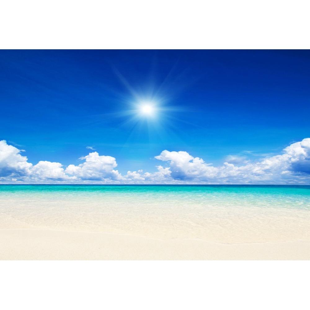 Background Photo with Beach Waves and Sunset, Summer Vacation, Ocean, Beach, Blue Sky, White Cloud, Sand, Photo Shoot
