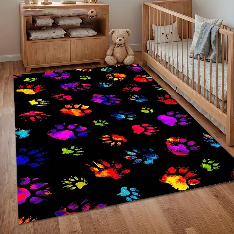 Rainbow Paw Print Carpets for Living Room Non-Slip Washable Rug Bedroom Decor Carpet Home E-sports Chair Rugs Washroom Floor Mat