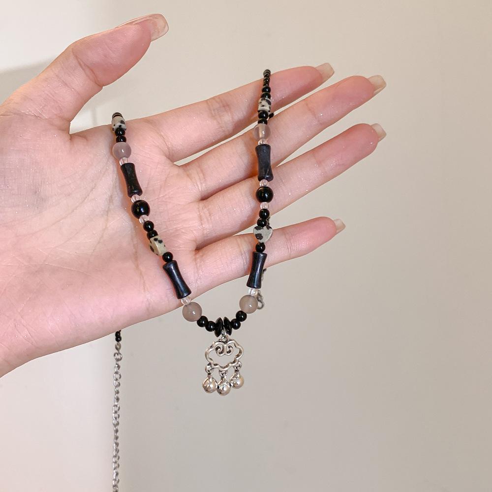 Ethnic Beaded Necklace with Safety Lock - Fashionable & Versatile Collarbone Chain.