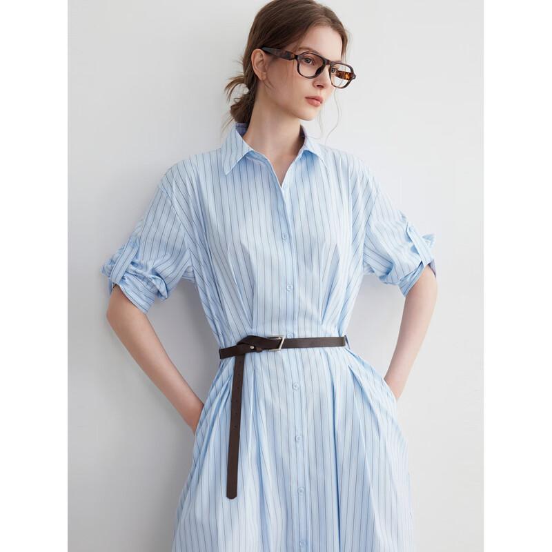 ELLE Women s French Style Striped A-line Shirt Dress M