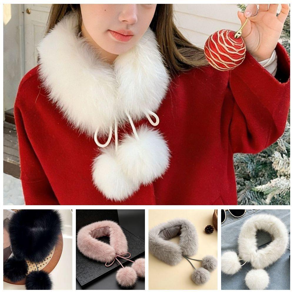 Soft Plush Fur Collar Scarf Faux Fur Fur Collar Shawl New Pom Pom Scarf Women