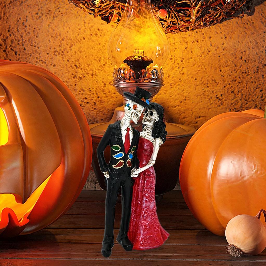 Skeleton Statue Gothic Resin Skulls Sculpture Skeleton Bride And Groom Resin Sculpture For Holiday Garden Backyard Pond Yard