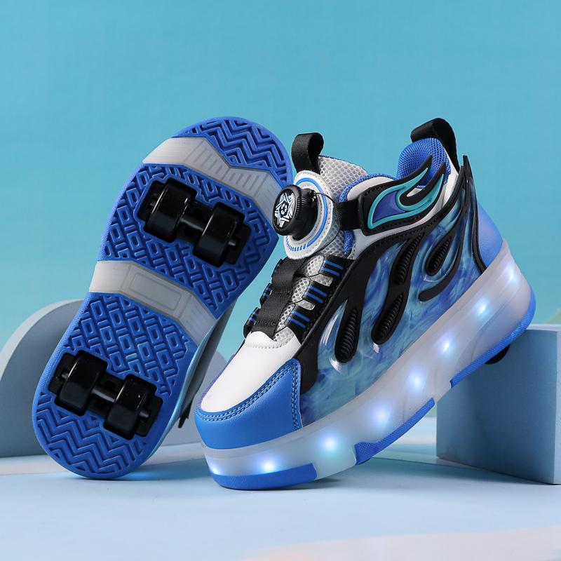 New children's four-wheel novice light up rotary button automatic shrinkage fast walking shoes for boys sneakers