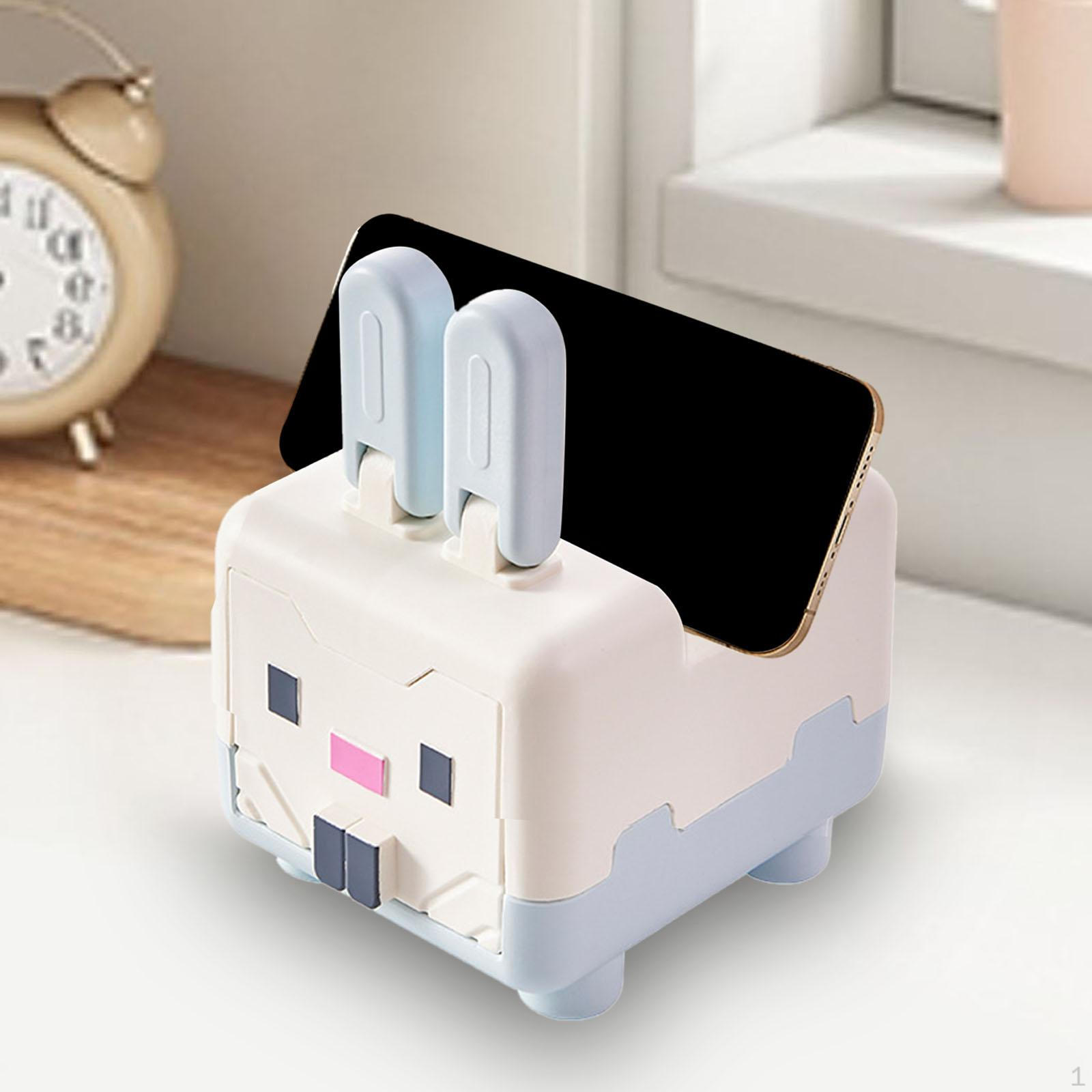 

Cartoon Animal Phone Holder Mini Cosmetic Storage Box Funny for Kids and Adults Dorm Tabletop Blue Rabbit