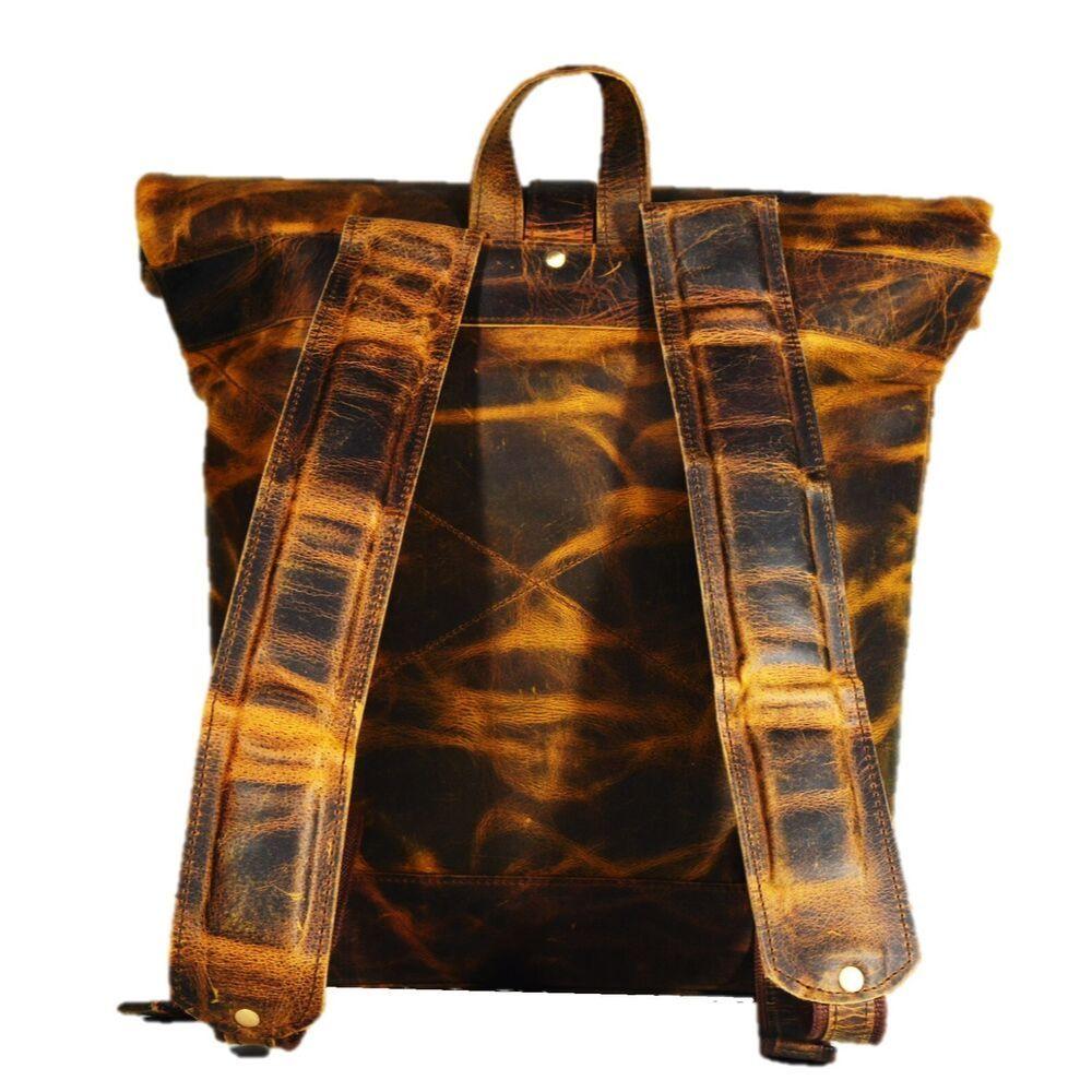 Kožený batoh hnědý rolovací dojíždění do práce ekologický ruksak pánská taška