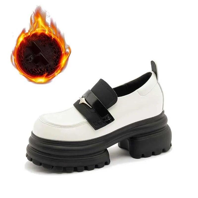 Fujin Sneakers con zeppa con plateau in pelle verniciata PU 8CM donna primavera autunno donna tacchi grossi décolleté in peluche stivali Mary Jane scarpe