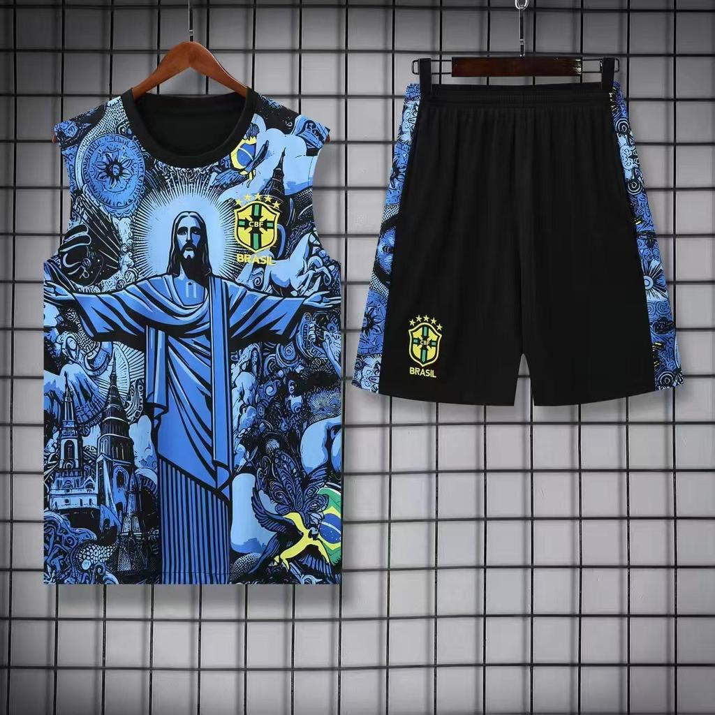 Brazil Training Jersey: 2526 Pre-Match Short Sleeve Football Uniform Set for Adults.