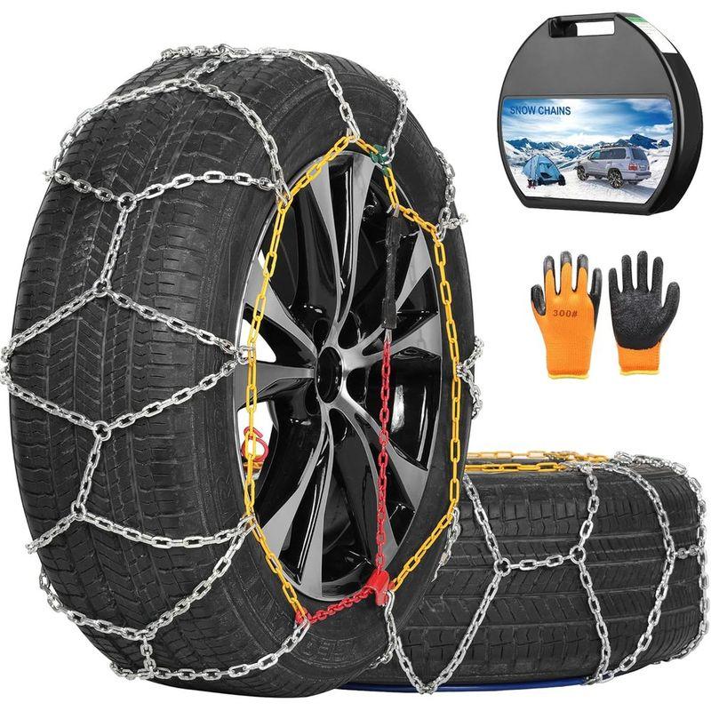 Snow Chains, Wear-Resistant High Carbon Steel Anti Slip Tire Chain for Passenger Cars, Pickups, and SUVs, Set of 2 (KN140)