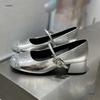 Silver soft-soled light-mouth Mary Jane shoes women's new spring and summer one-word with retro high-heeled single shoes