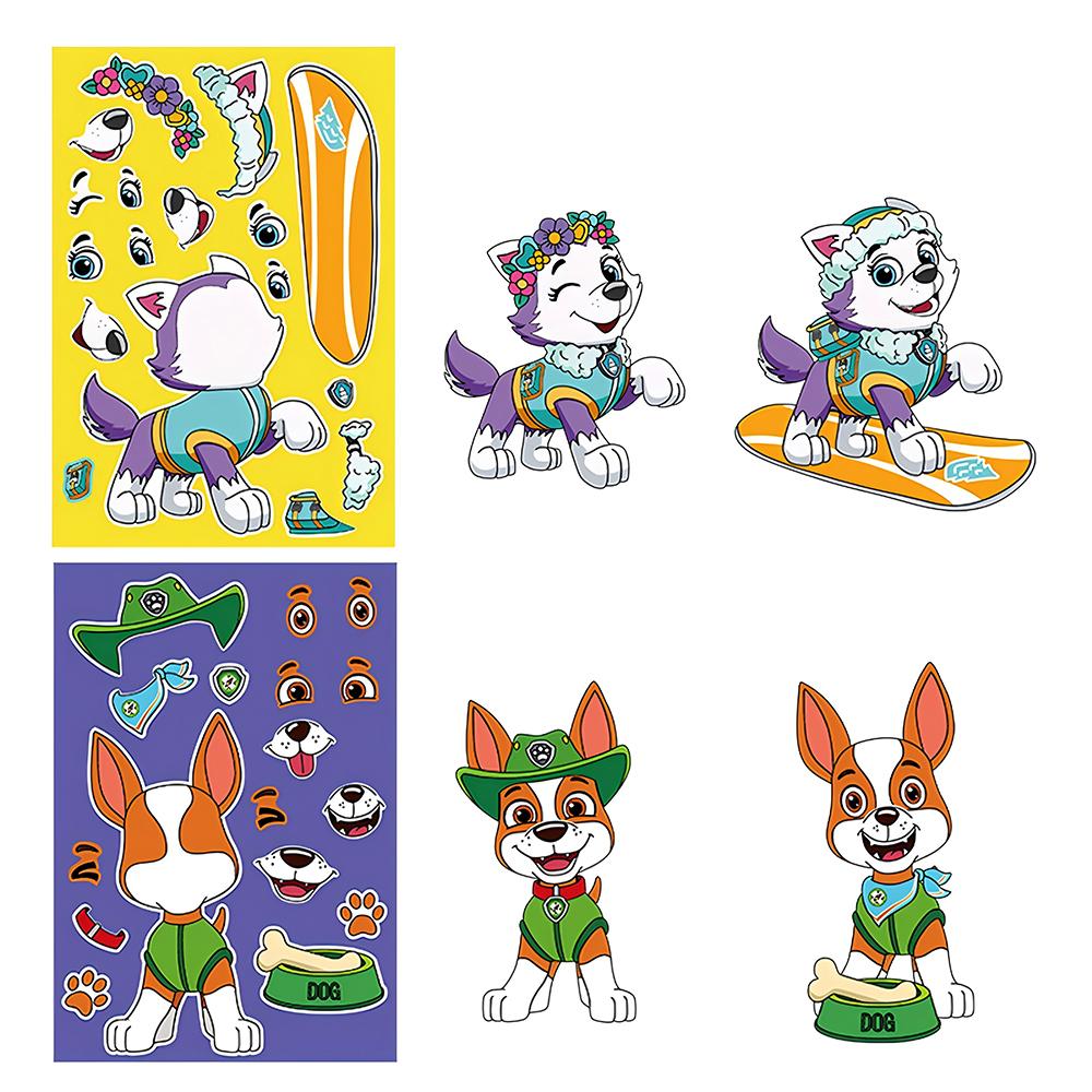 8/16pcs Cute Cartoon PAW Patrol Anime Puzzle Stickers Game DIY Chase Make-a-Face Assemble Funny Decals Assemble Jigsaw Toys Gift