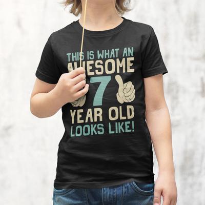 Boys 7th Birthday T-Shirt Kids  Cotton Awesome 7 Year Old GIFT Childrens