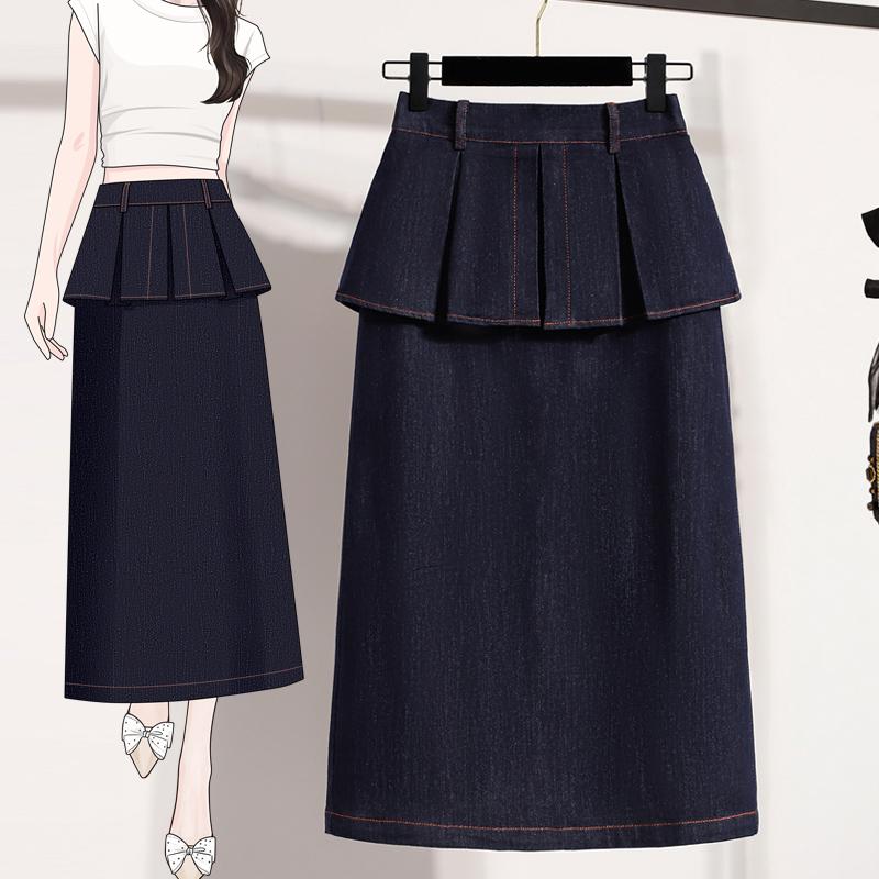 

DIMANAF 2026 Plus Size Summer Denim Skirts Women Blue Fashion Jeans Lady High Waist Casual Elegant Skirt 5XL темно-синього кольору