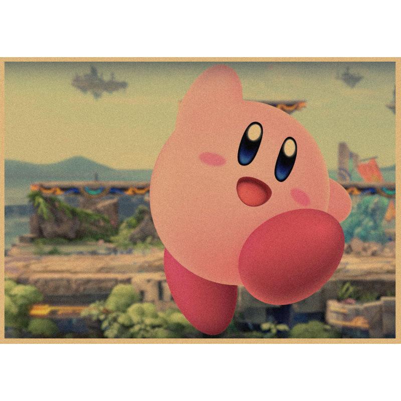 Kirby Retro Japanese Anime Poster - Cartoon Kraft Paper Wall Art