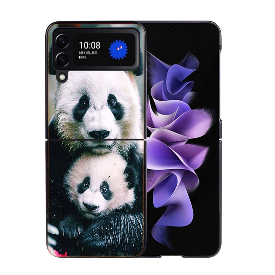 Panda Baby, Giant Panda Family Phone Case For Samsung Z Flip 7 6 5G Galaxy Z Flip4 Z Flip5 Z Flip3 Coque Black Hard PC Shell Pro