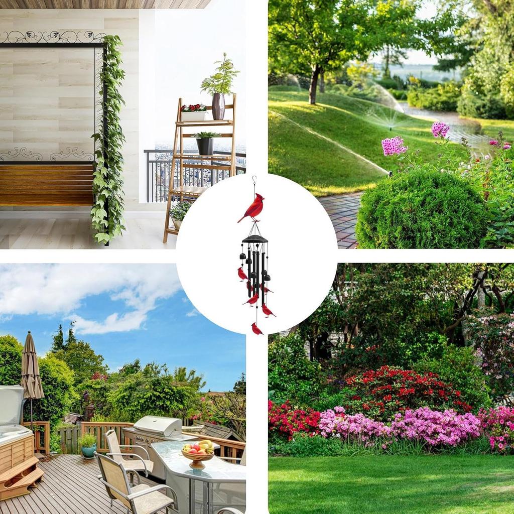 Cardinal Wind Chimes Outdoor Metal Red Bird Wind Chimes for Outside/Indoors Home Lawn Porch Patio Garden Decor Yard Decoration