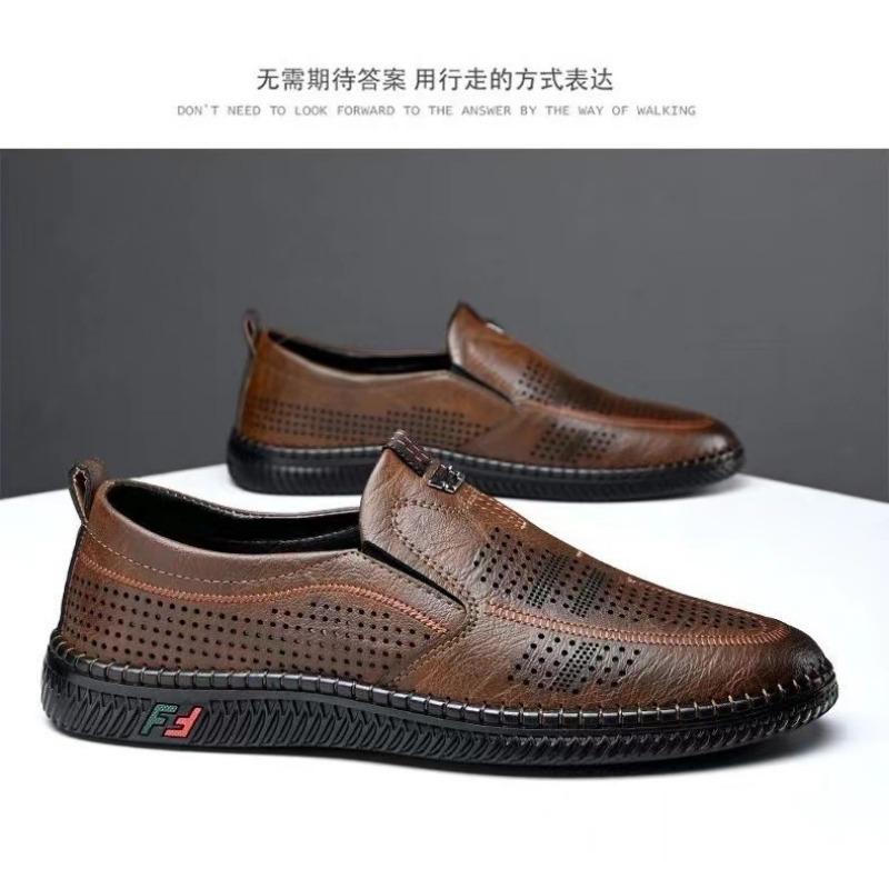 Leather shoes men's shoes summer breathable sandals men's soft-soled hollowed-out shoes