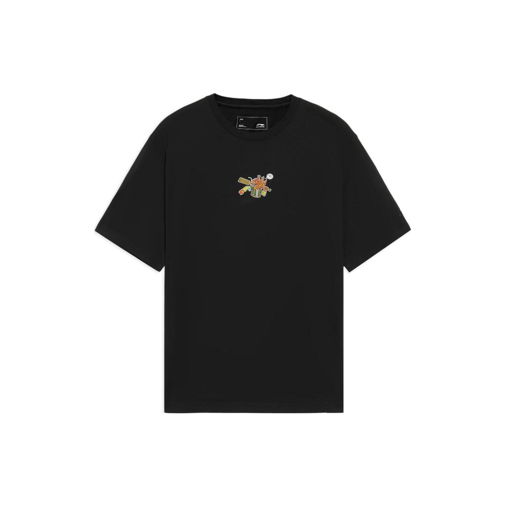 Li Ning Sports Trend Series Casual Short Sleeve T-Shirt With Cartoon Dragon Boat Pattern Men Tops Black AHSS367-3