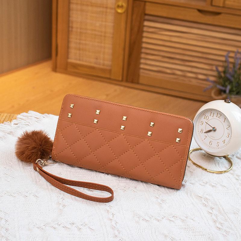 Новый модный женский кошелек средней и длинной длины женская сумка-клатч кошелек для мелочи сумка для мобильного телефона сумка для карточек с бриллиантовым помпоном коричневый 2435₽