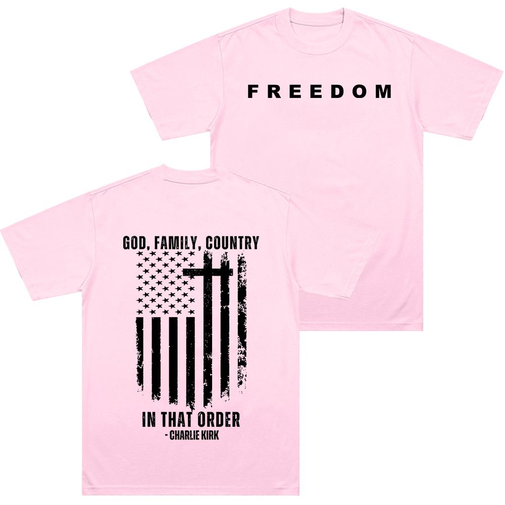 Charlie Kirk Svoboda Trička Bůh Rodina Vlast V Tomto Pořadí Unisexové Žerzejové Tričko s Krátkým Rukávem Léto Bavlna Vysoce Kvalitní Topy