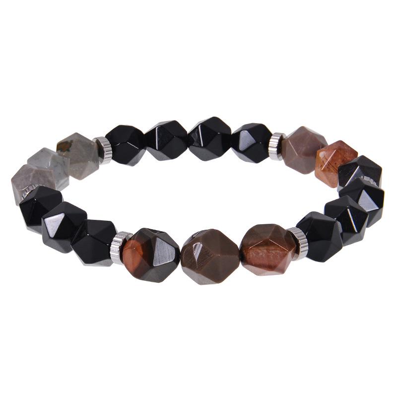 10mm Facettiertes Kristallachat, Schwarzer Obsidian & Tigerauge Stein Armband für Männer & Frauen