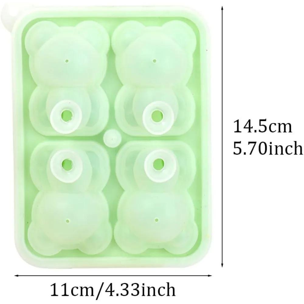 2Pcs Bear Ice Cube Tray 4 Cavities Silicone Bear Ice Cube Molds Lid 3D Bear Shape for DIY Water Drink Ice Coffee Juice Cocktail