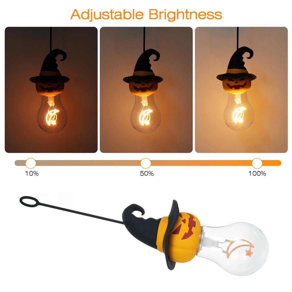 Halloween Decorative Light Bulb Rechargeable Light Bulb with Silicone Hanging Rope Pumpkin Head