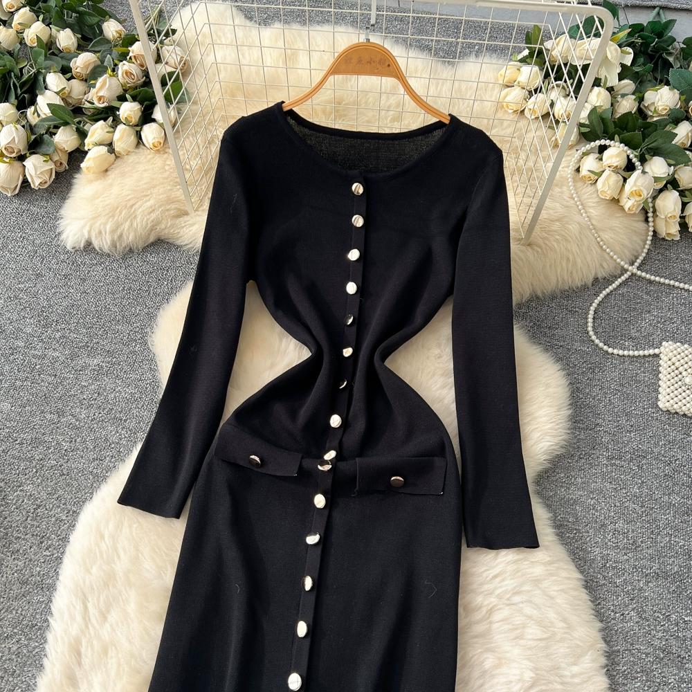Autumn Winter Women Casual O-neck Full Sleeve Knitted Sweater Long Midi Pullover Dresses