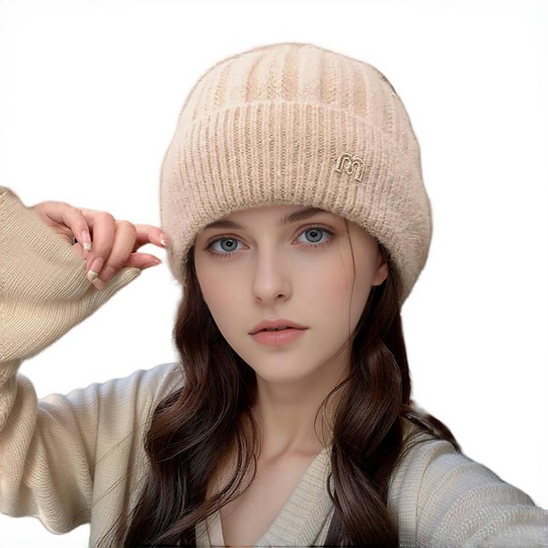 Women's Korean-Style Knitted Beanie: Warm, Thick & Versatile Hat with Ear Protection for Autumn/Winter.