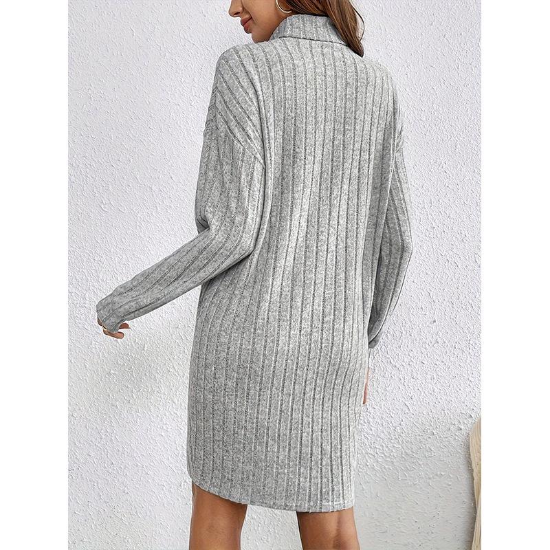 2026 Fall/Winter Women's Casual Solid Color High Neck Long Sleeve Knitted Dress