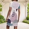 Women Plus Size Round Neck Short Sleeve White Orange Black Geometric Printed Fitted Mini Dress