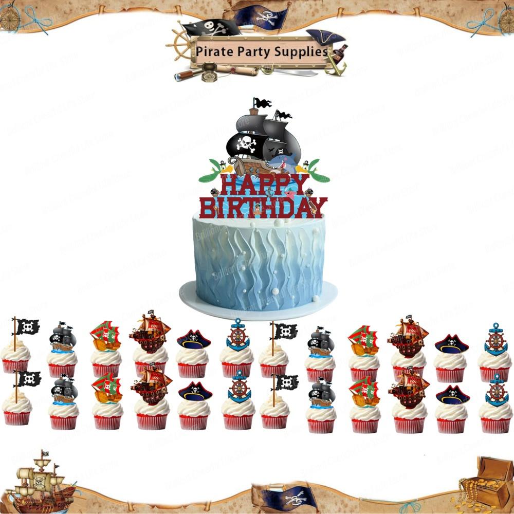 Caribbean Pirates Birthday Decorations Paper Plate Cup Napkins Banner Tablecloth For Kids Boys Baby Shower Pirate Party Supplies