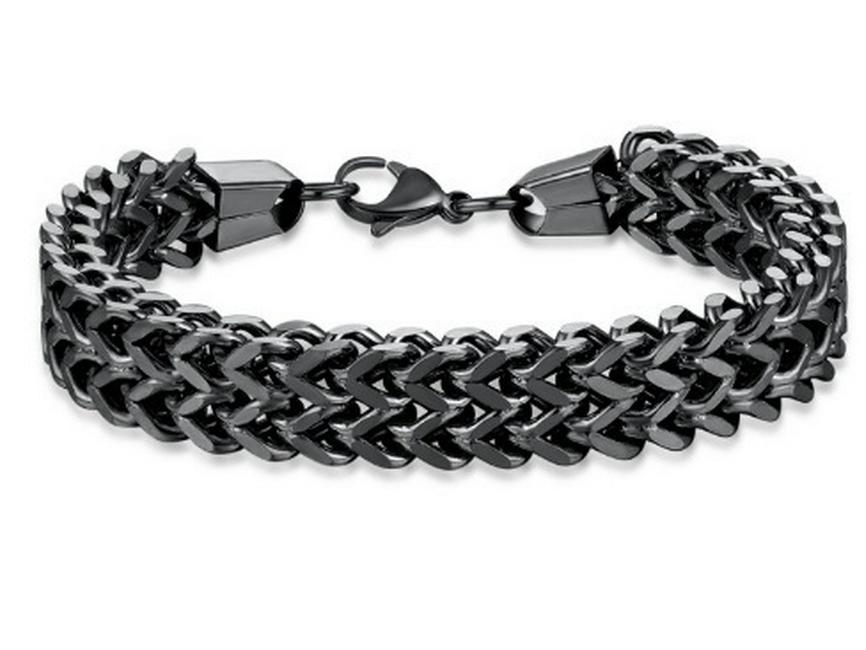 Hip Hop European-American Titanium Steel Double Row & Single Row Mesh Bracelet with Stainless Steel Inlay.