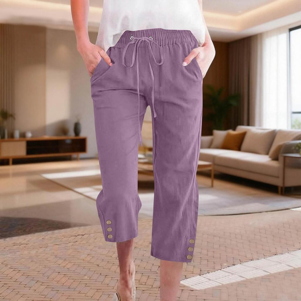 Women's Casual And Fashionable Color Loose Pants With Pocketes