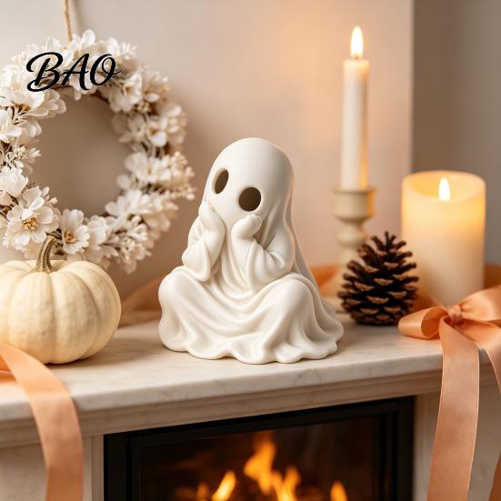 Unique Holiday Gift for Friends 3D Printed Halloween Ghost Figurine, Cute Chin-Resting Spooky Desk Decor, Modern Decor Shelf Funny Ornament Home Party