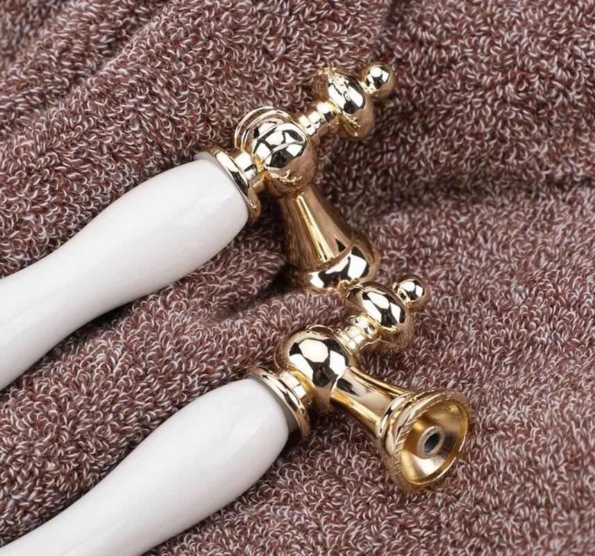 Fashion Ceramic Cabinet Handles Golden Kitchen Cupboard Door Handles Drawer Knobs European White Furniture Pulls