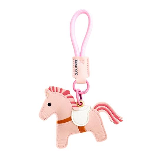 

Keychain Pendant Cartoon Horse Shape Key Holder Colorful Faux Leather Access Card Case Bag Lanyard Decorative Keychain Accessory розовый