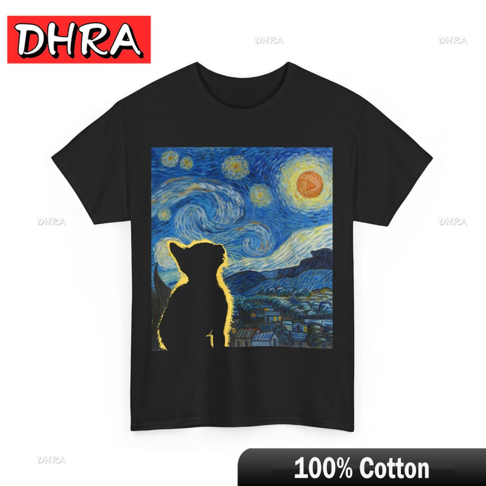 StarryNight Cat Shirt Cat Van Gogh Art Lovers Kitten WOMEN Unisex TShirt Unique Classic Casual Shirt Vintage Y2K Holiday Style S