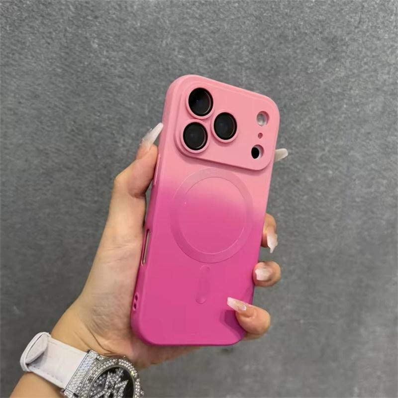 

для iPhone 17 Air Роскошный чехол для телефона Magsafe с беспроводной зарядкой и градиентной кожей на ощупь для iPhone 17 16 15 14 13 12 11 Pro Max Plus Cover iPhone 17 Pro Max роза розовый