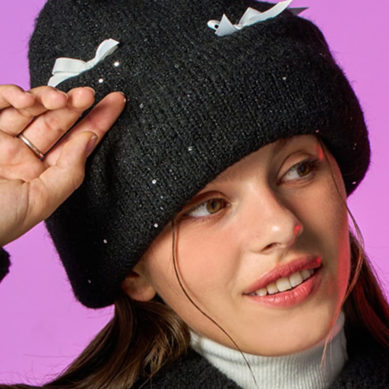 

KOLEAT Wool Insulated Knit Sequin Ribbon Winter Beanie [BLACK] BLACK_FREE